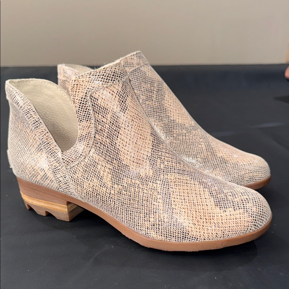 Sorel Snake-Print Ankle Booties in Beige and Light Brown